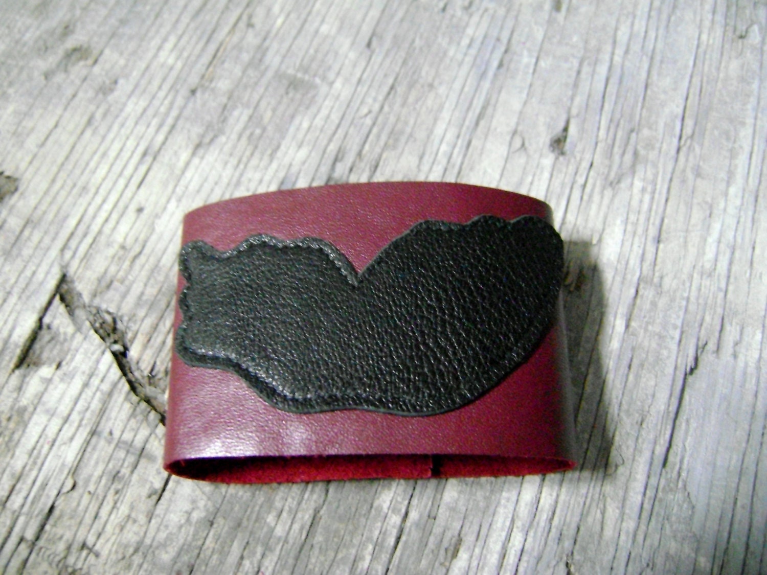 Butterfly Wing Cuff Bracelet in Upcycled Burgundy and Black Leather