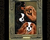 minature framed Cavalier King Charles Spaniel dog print
