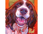 SPRINGER SPANIEL Dog Original Art Painting with Gold Leaf 9x12 by Lynn Culp
