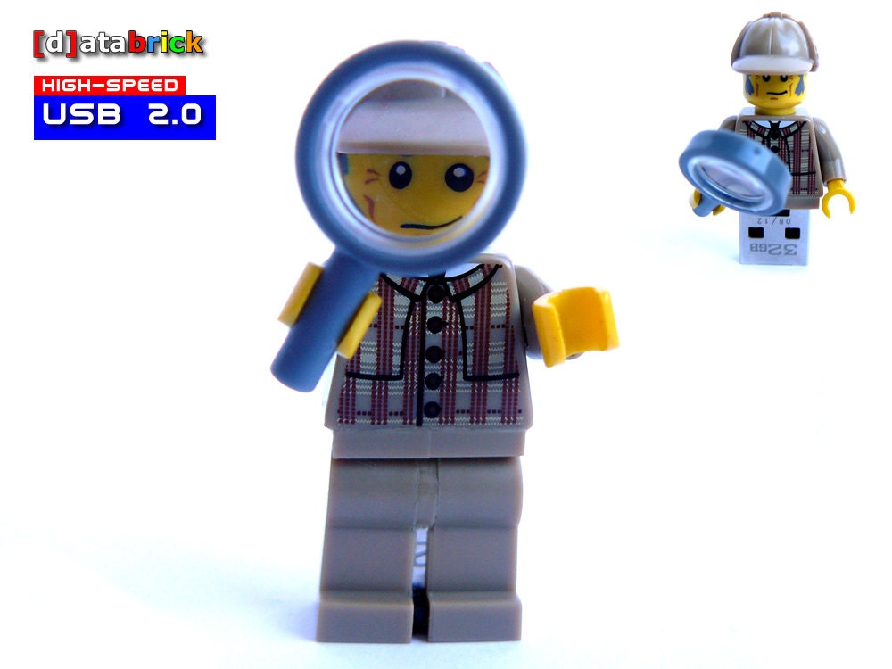 32 GB Mr Holmes USB Stick in complete Lego Minifigure handmade with Accessories