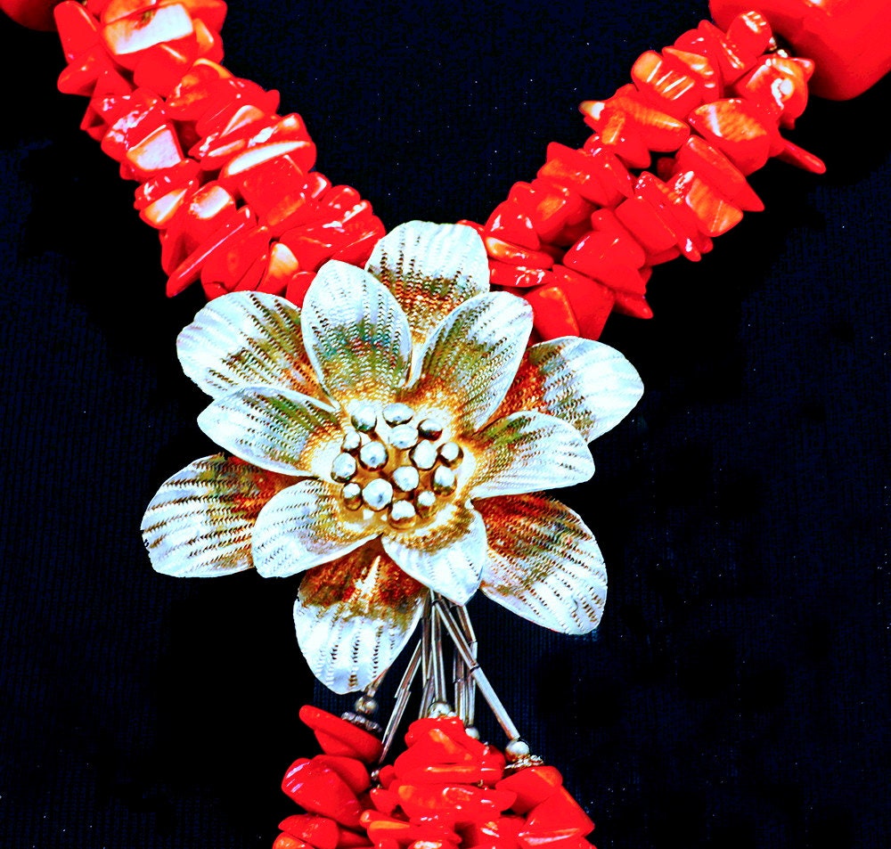 Hungarian Statement Necklace in Red Coral