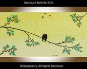 Acrylic Abstract Landscape love birds Painting Original Modern Texture Impasto Palette Knife Tree Love Birds Wall Décor "Looking Up 22"