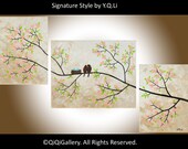 Abstract Contemporary Landscape Painting Original Modern Heavy Texture Impasto Palette Knife Tree Flower Birds Wall Décor "Vintage Love"