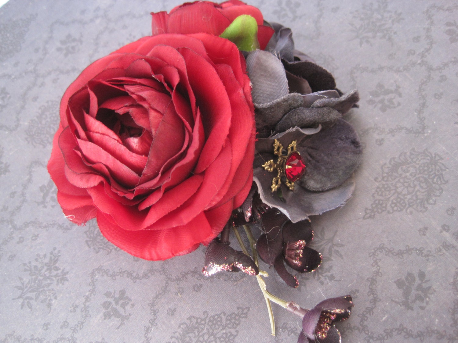 Red Rose hair clip hair flower fascinator
