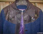 Vintage 1970s CHAR Jacket Dark Blue Suede and Leather Rock Star Hippie Painted sz Sm