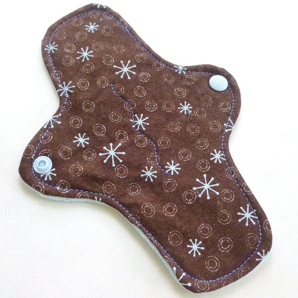 ULTRATHIN Reusable Cloth Pantyliner mini pad with wings - Chocolate Stars -  quilter's cotton top