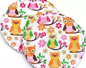 Nursing Pad Set in Bamboo and Organic Cotton with Waterproof PUL in Owl Garden -  cotton knit print