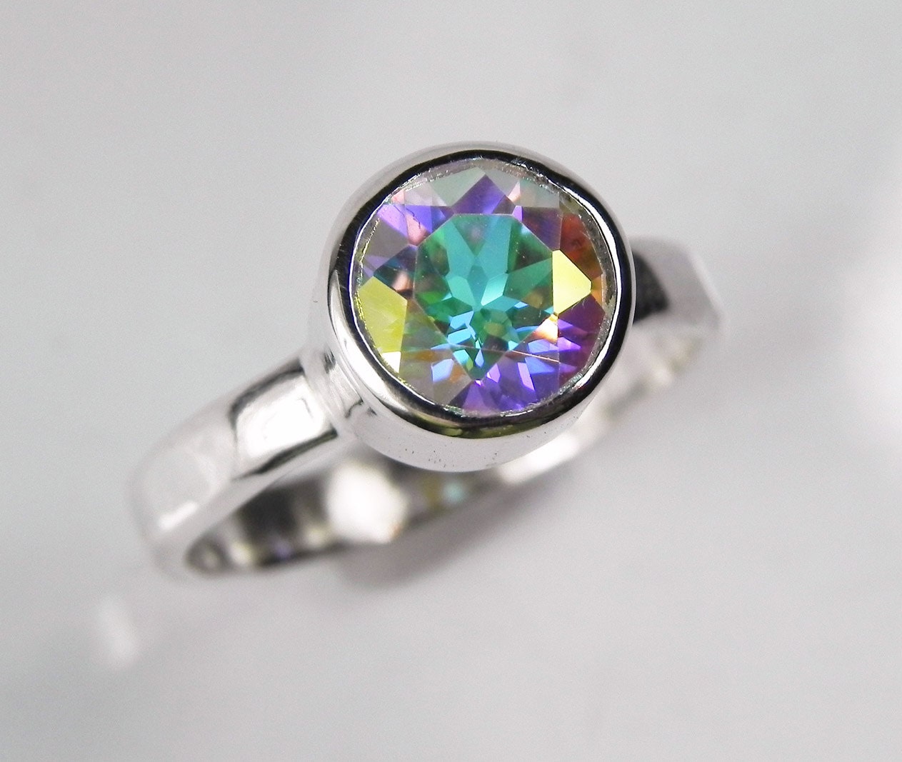Mystic Topaz Engagement Ring - Unique Alternative Wedding Ring - Big Rainbow Gemstone - Ice Blue Aqua Green Purple - Winter Wonderland