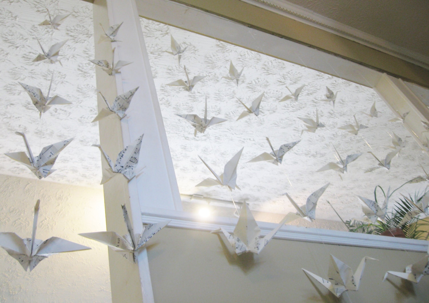 A Set Of 10 Musical Origami Crane Hanging Decorations