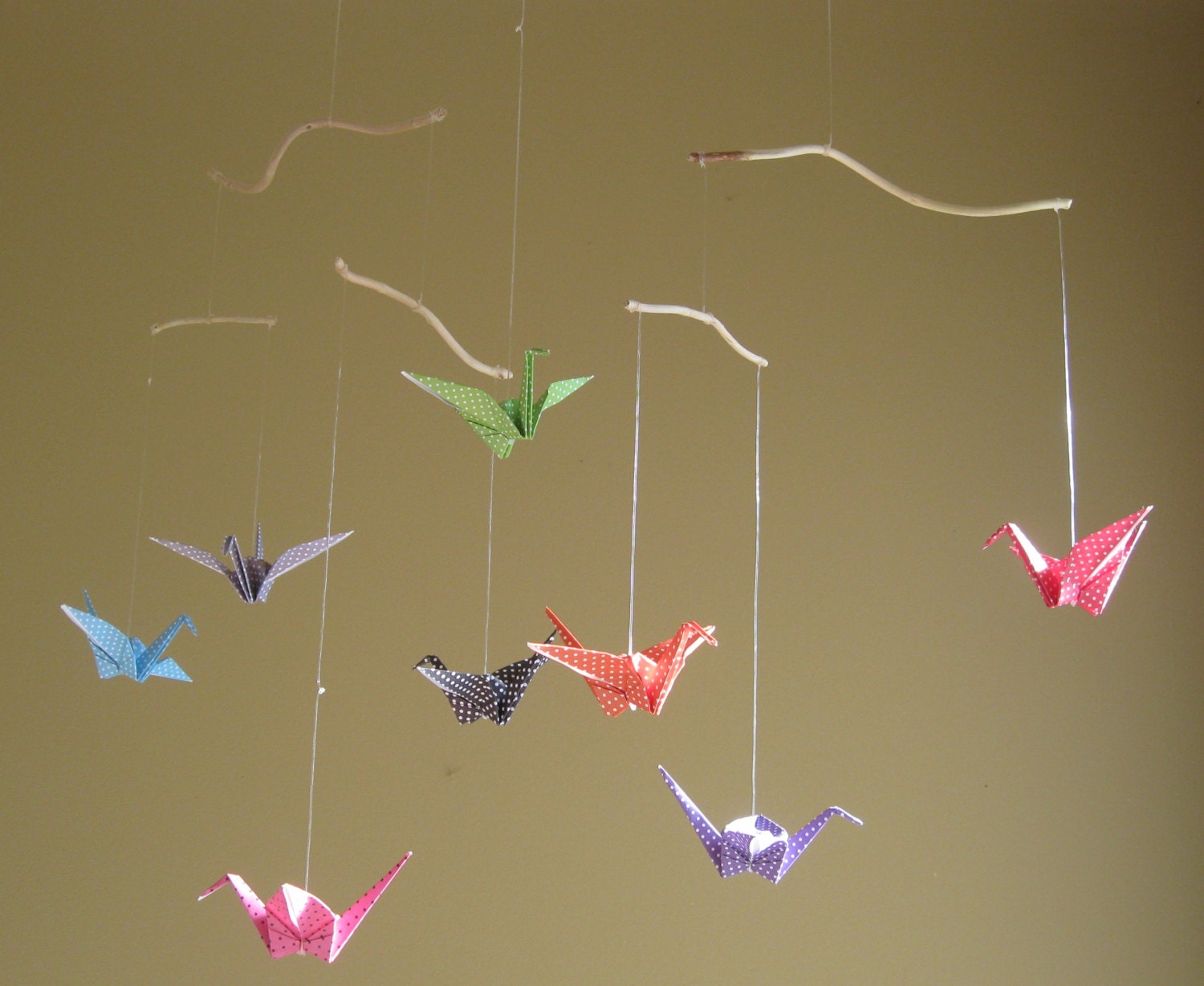 Happy Mobile With 8 (eight) Colorful Polka Dot Origami Cranes