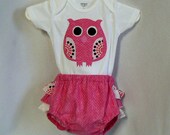 Owl Baby Clothes, Girl Owl Applique Onesie, Ruffle Diaper Cover, Pink Baby Gift Set, Spring and Summer Childrens Clothing