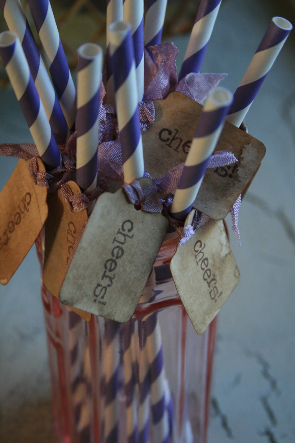 Paper Straws -WEDDING STRAWS - "cheers", set of 20 - choose from many patterns and ribbon colors
