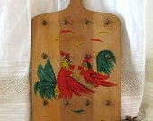 Reserved for Cheryl - Pickers Sale. Mid Century Rooster Key Rack Wall Hanging - Gorgeous Red and Green, 12 Hooks