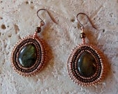 Gorgeous Embroidered Labradorite Tear Drop Earrings Copper ear wires