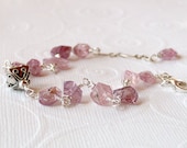 Natural Pink Spinel Nugget Bead Sterling Silver Wire Wrapped Bracelet