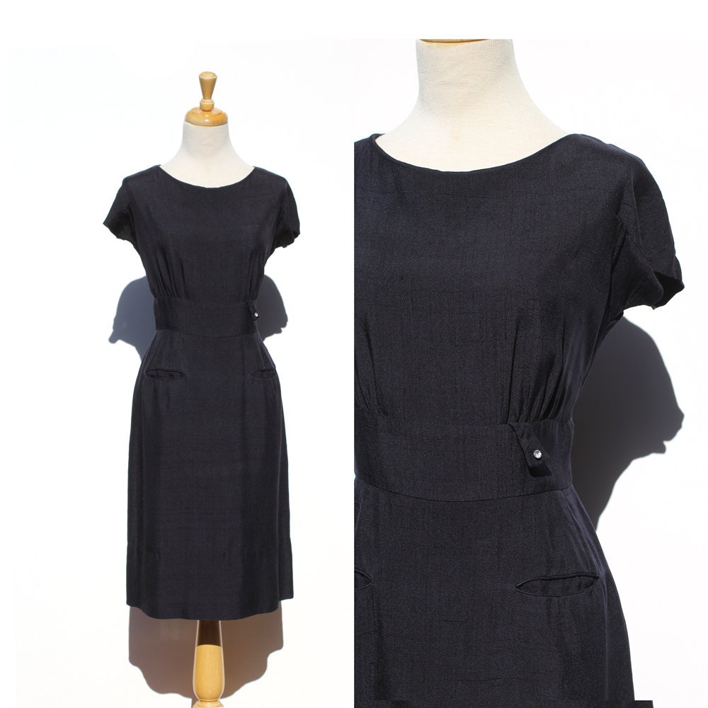 Vintage Navy Blue Fine Linen Dress