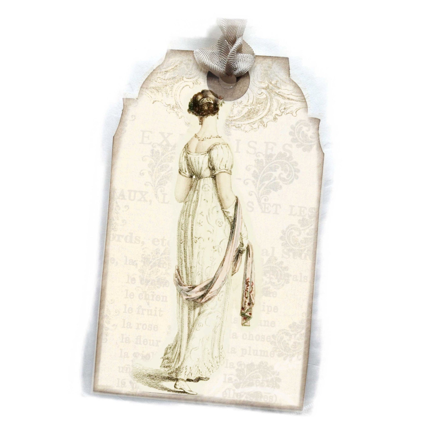 Jane Austen Tag Gift Tag Six Regency 19th Century Bridal  Paris Fashion Beauties  Bookmark Pale Gray and Cream