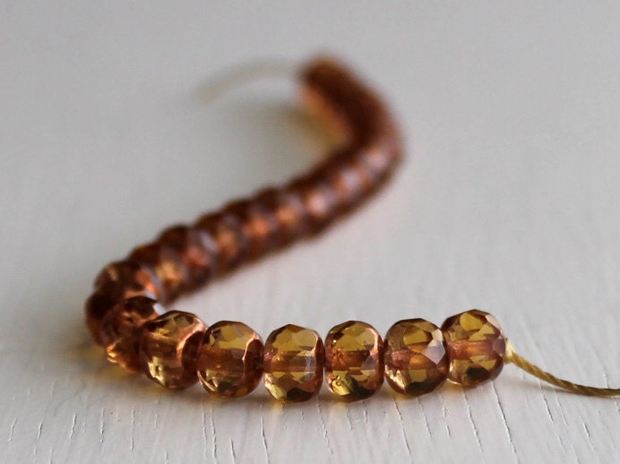 25 Topaz/Copper Faceted 4x6mm Rondelle - Czech Glass Beads