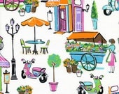 PARIS CAFE WHITE - Springtime in Paris France French Cotton Quilt Fabric - by the Yard