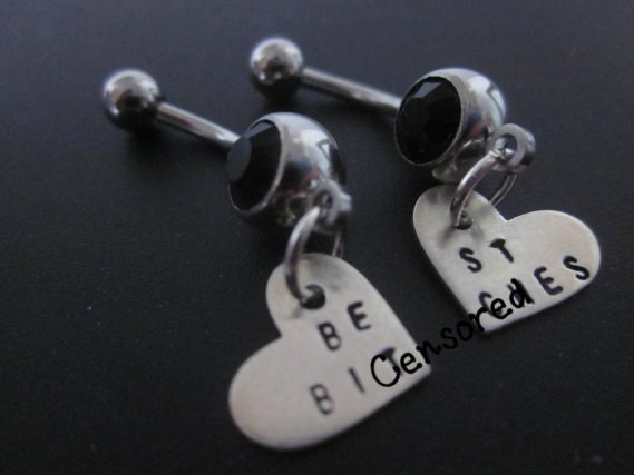 Best B%tches MATURE content belly button rings. Set of 2. Sterling silver friendship jewerly. BFF Best Friend gift