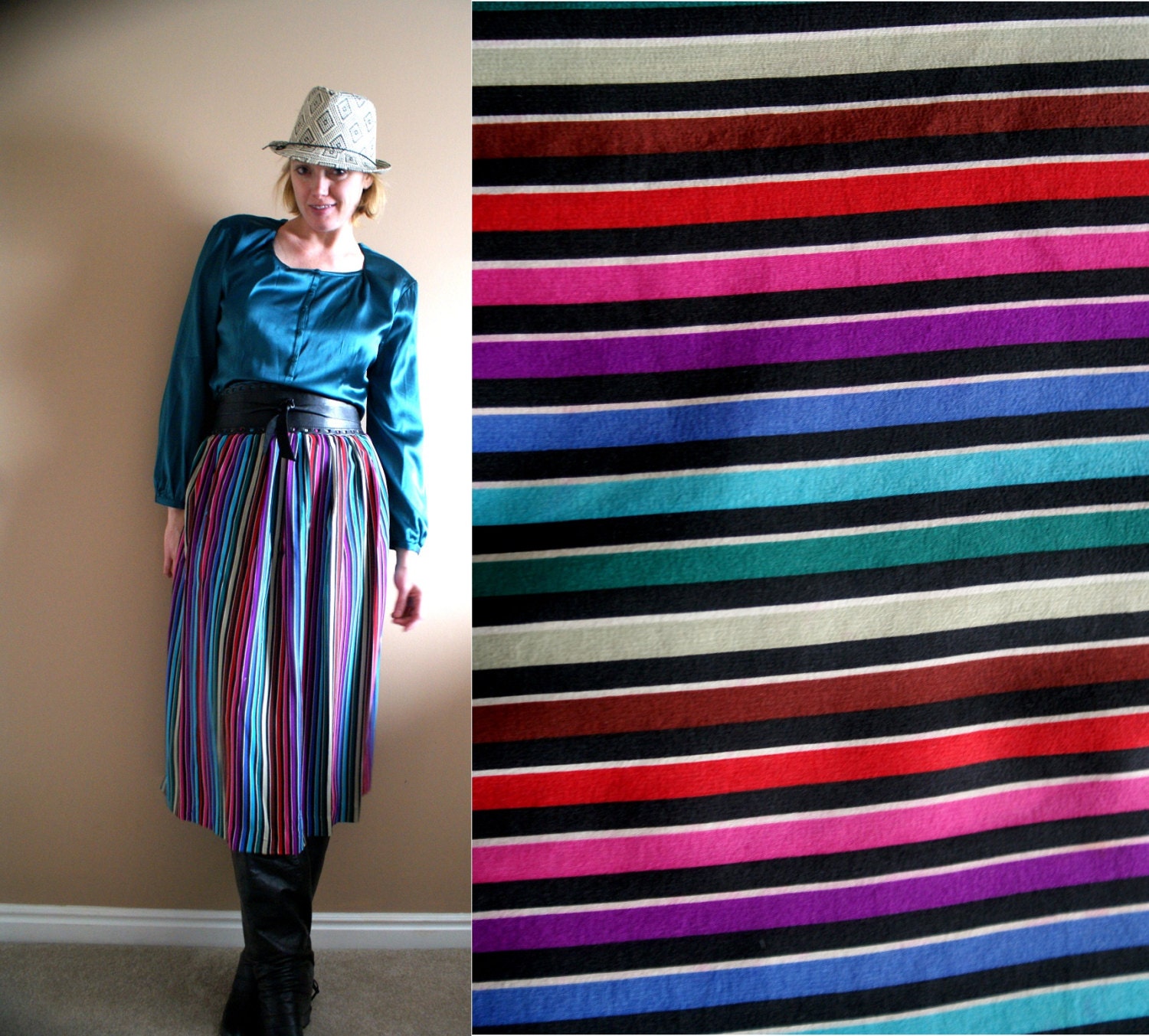 Ellen Tracy Rainbow Stripe Silk Skirt