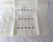 Vintage Towel w Hand Embroidered Leaves Yellow Linen