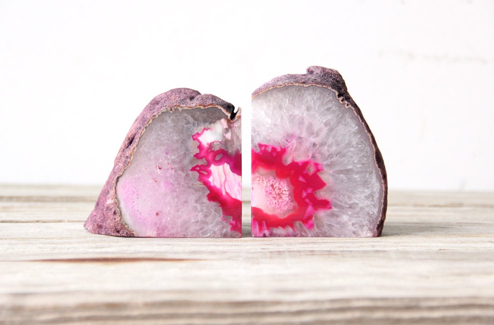 Neon Pink & Purple Geode Bookends