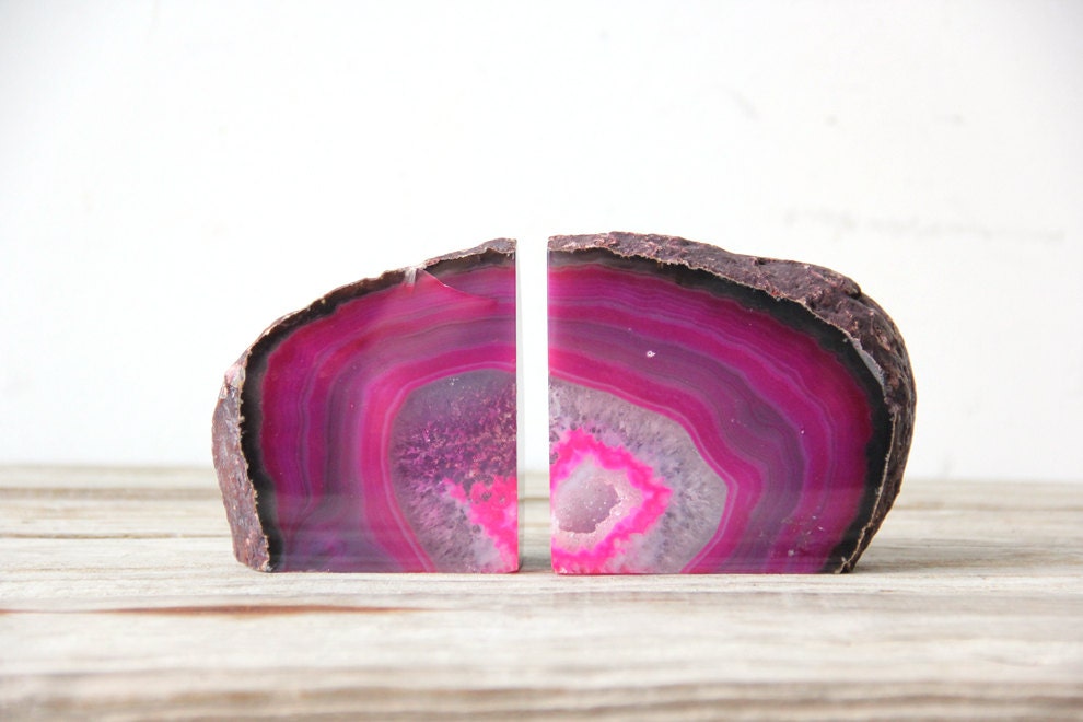 Large Pink & Purple Geode Bookends