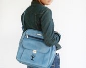 UPCYCLED Blue VINTAGE Messenger Purse with Tree