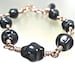 Black Nugget Bracelet Chunky Beads Wire Wrapped Antiqued Copper Glass Beaded Chain