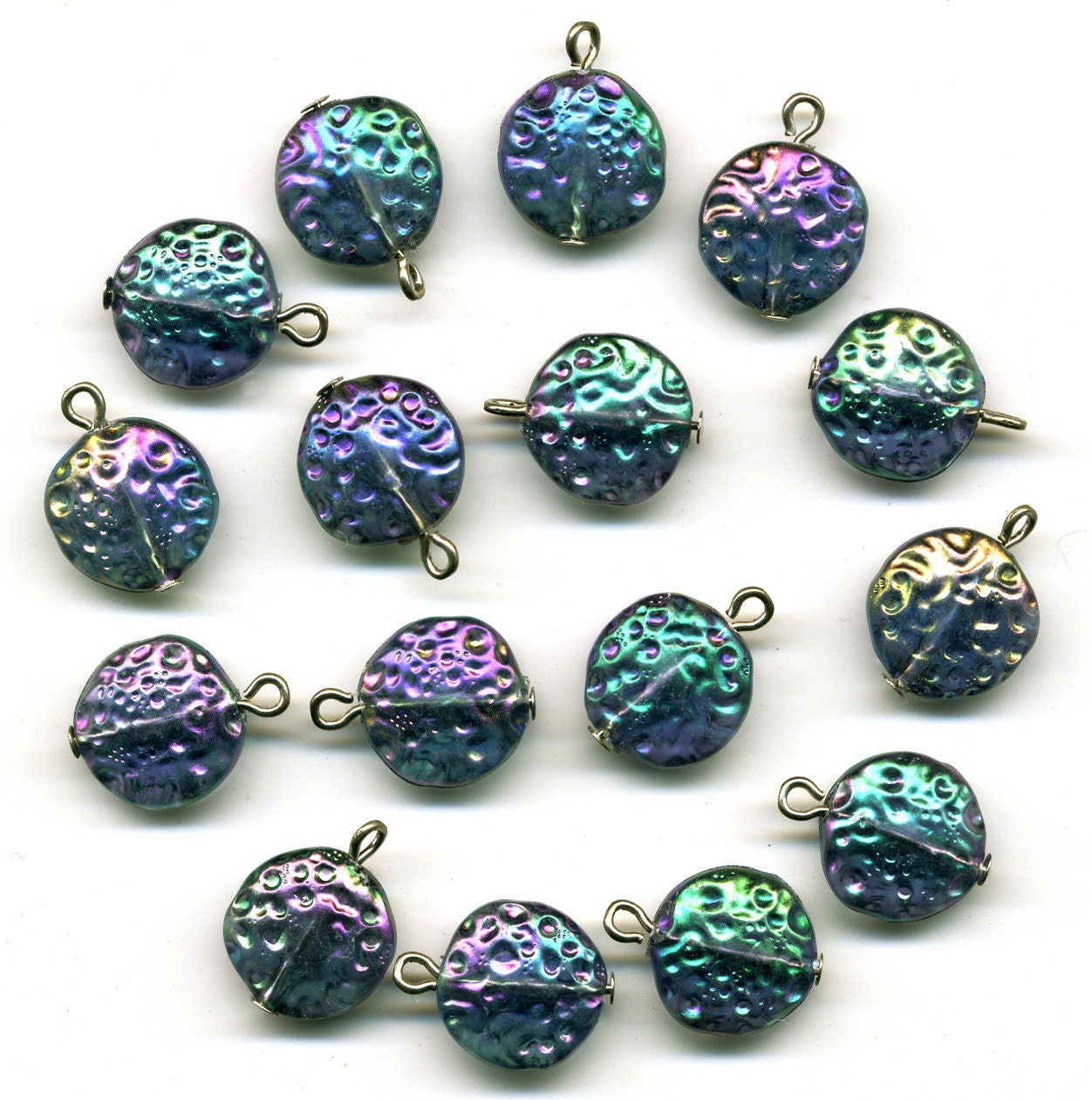 Vintage Iris Finish Plastic Beads 13mm Head Pin Inserted 16 Pcs.