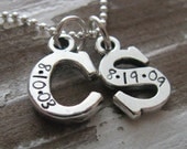 sterling silver double initial with date necklace