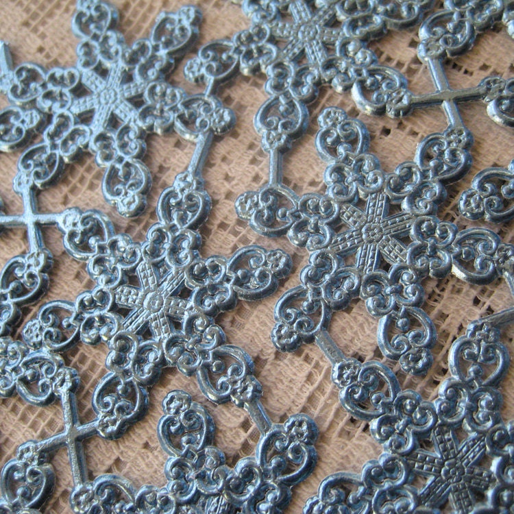 12 Fancy Blue Foil Dresden Snowflakes From Germany