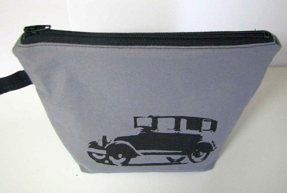 Model A vintage graphic zipper cosmetic bag.  READY to SHIP