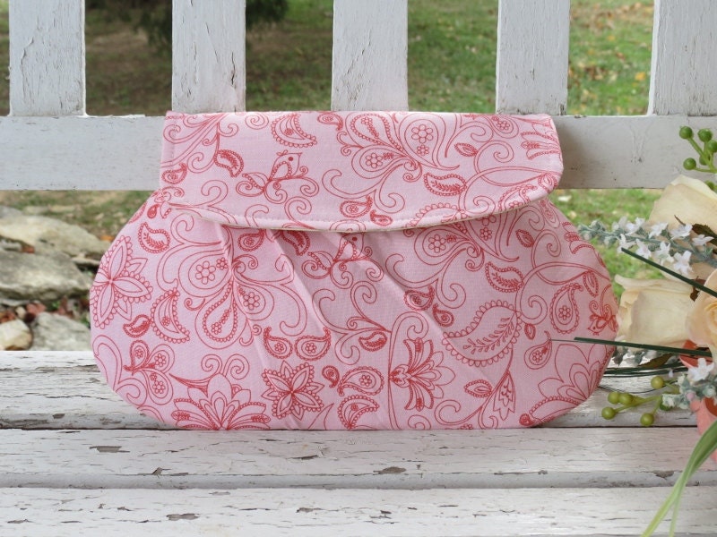 Pink Clutch, Bird Cage Print Purse, Pleated Bag, Small Handbag, Wedding Bags