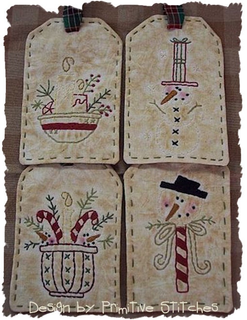 Snowman/Candlelite Mini Collection 1-Primitive Stitchery  E-PATTERN by Primitive Stitches-Instant Download