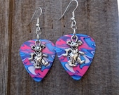 Dancing Bear and Muddled Pink and Purple Guitar Pick Earrings