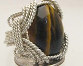 Handmade Solid Sterling Silver Wire Wrap Tiger Eye Ring