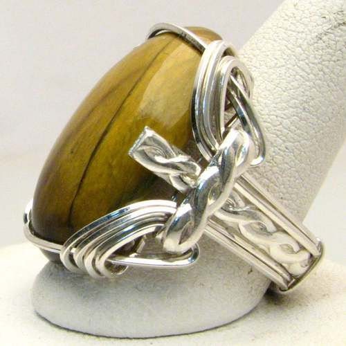 Handmade Sterling Silver Wire Wrap Tiger Eye Agate Ring