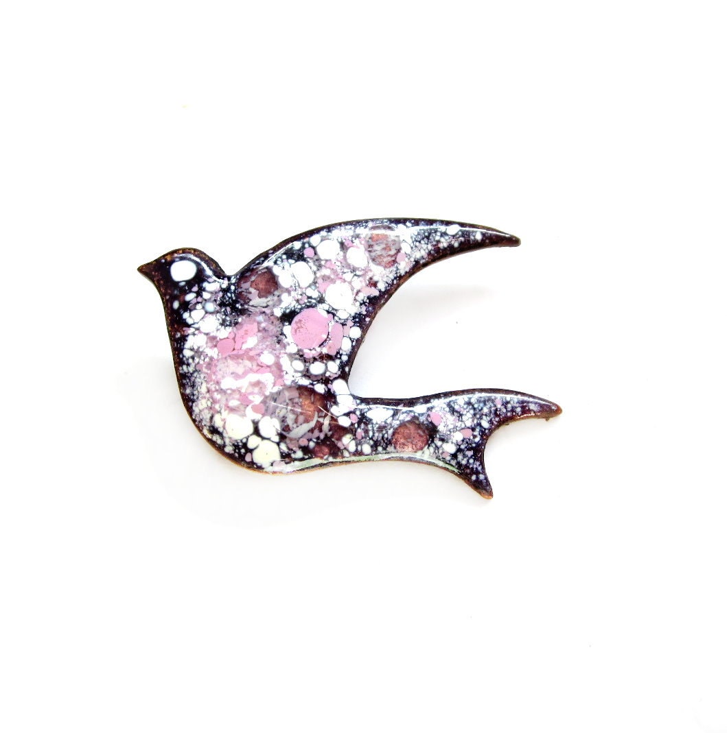 Handmade Copper Enamel Dove / Bird Pin / Brooch