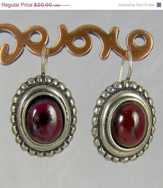 Vintage Sterling Silver Red Garnet Pierced Earrings