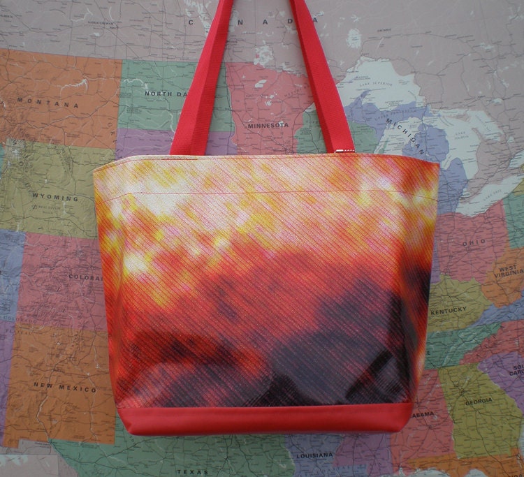 Tote bag made from a billboard from ValleyFair's ValleySCARE.