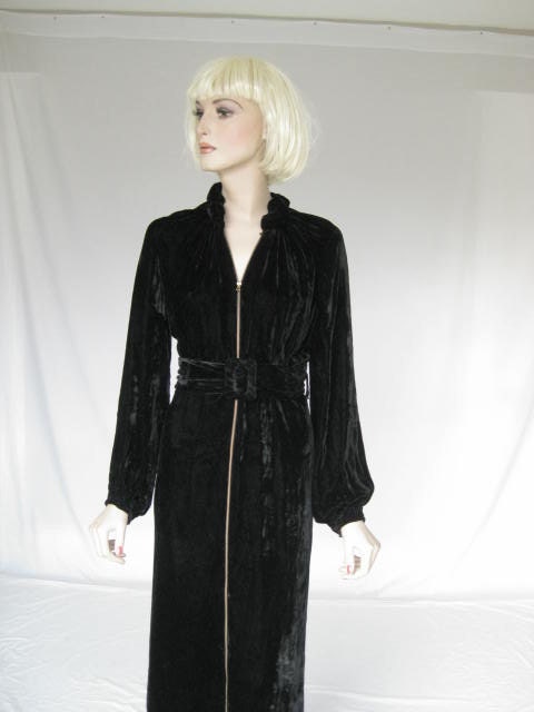 Vintage 30/ 1930s Black Silk Velvet Gown