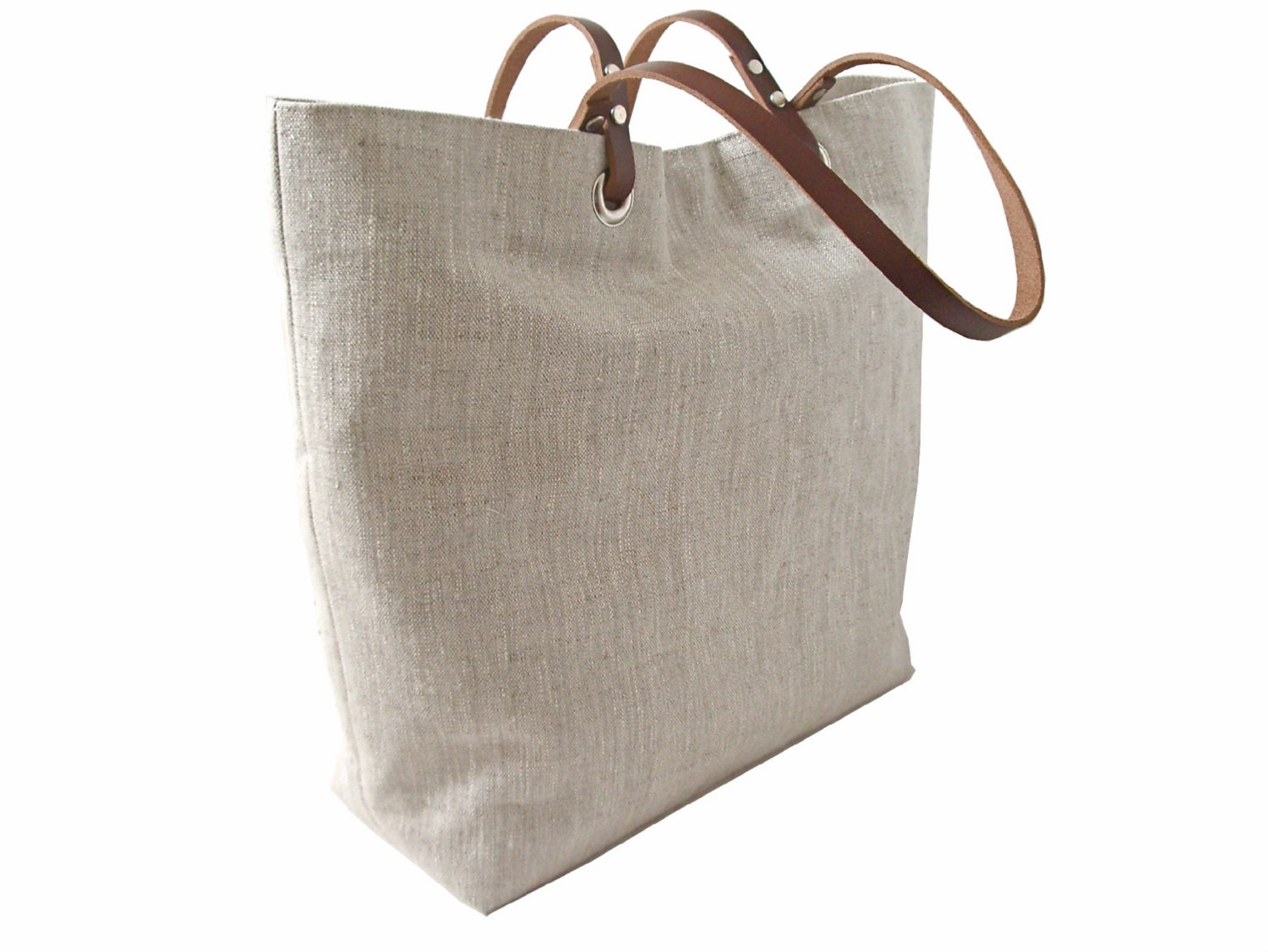 Beach Bag, Natural Linen Tote Bag,  Linen and Leather Purse for Women, Beach Bag, Large, Casual Tote, Everyday Tote, Simple, Casual Handbag