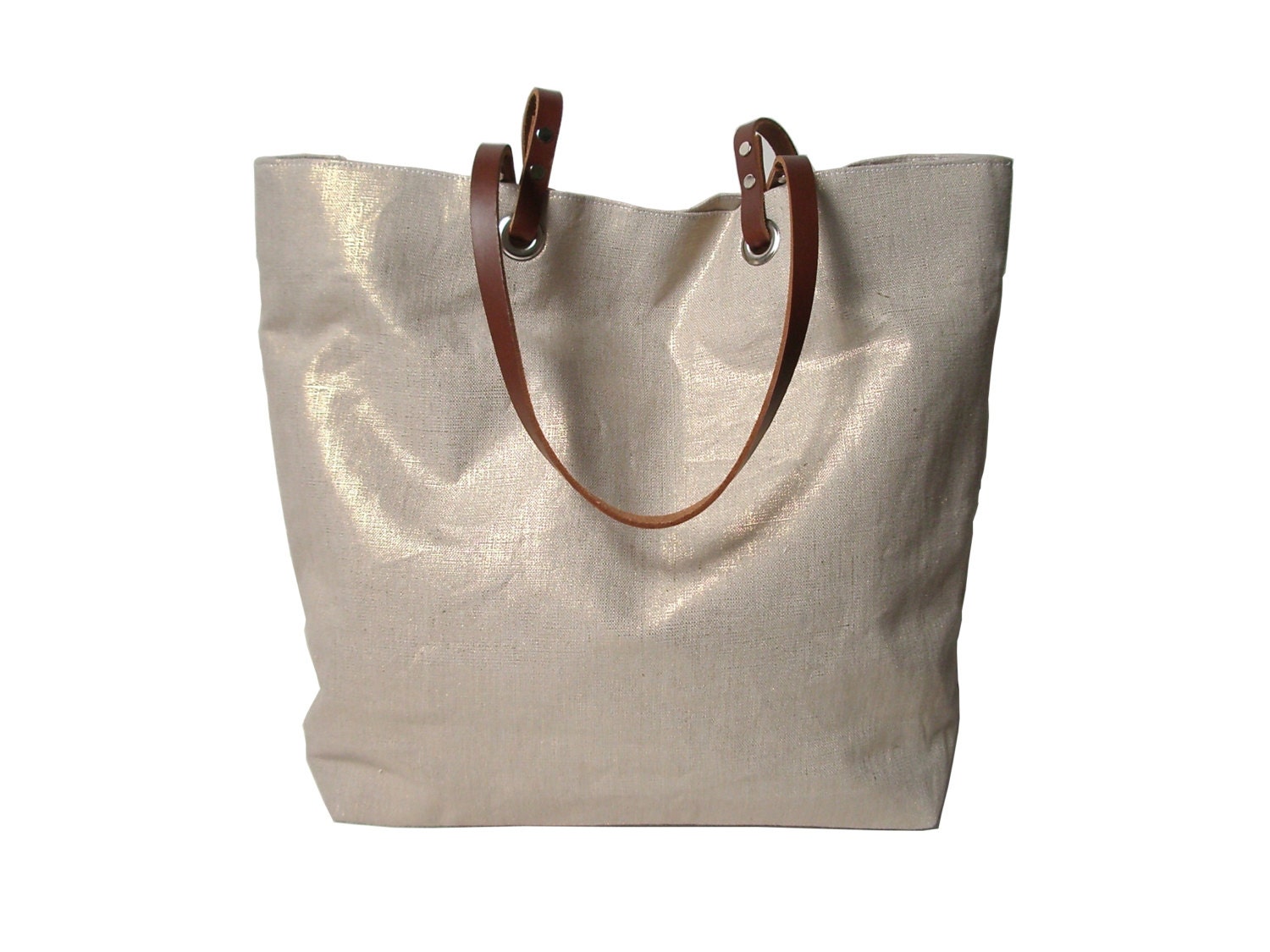 Metallic Tote Bag, Beach Bag in Gold Metallic Linen, Casual Tote Bag ...