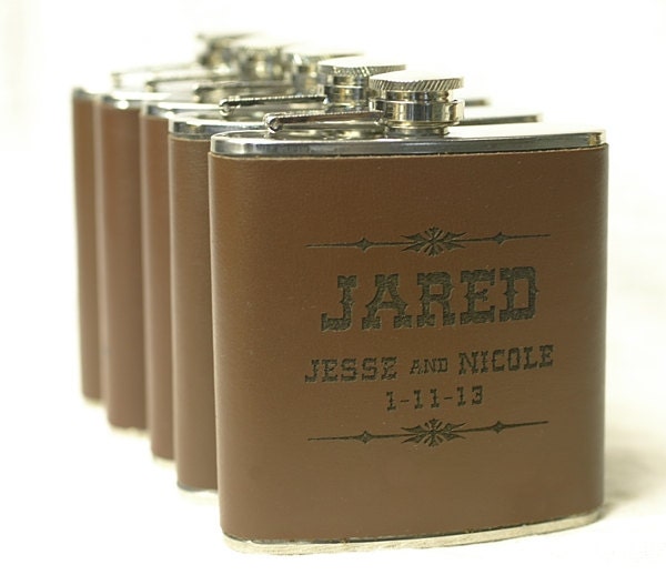 Personalized Laser Engraved Real Leather Flask Weddings Best Man Groomsman