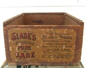 Antique 1890's Vintage Wooden Slade's Pure Sage Advertising Box w Printed Adv and Paper Label