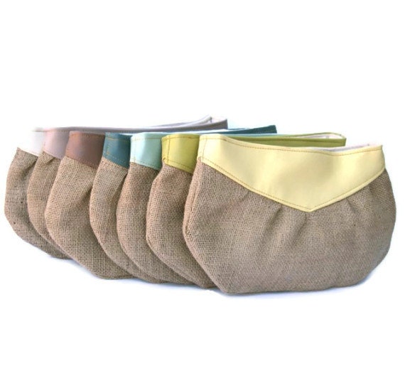 bridesmaid clutch set // modern rainbow // butter yellow - soft purple - chartreuse - aqua - mint - ivory // set of 7