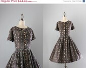 Storewide Sale 50s Dress / Vintage 1950s Day Dress / Full Skirt Floral Fifties Cotton Dress