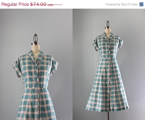 Storewide Sale 1950s Dress / Vintage Early 50s Summer Plaid Day Dress / 1940s Cotton Dress